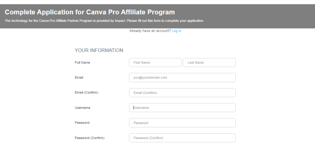 2. Enter your information on Impact for Canva 1024x492