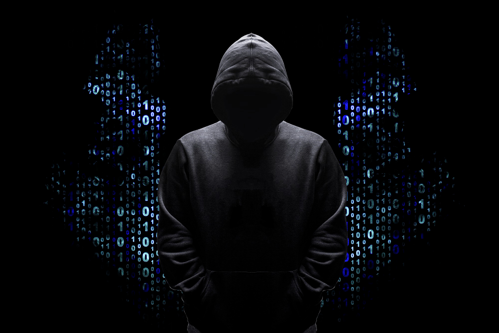 silhouette man hood with wings from binary code concept angelic good hacker